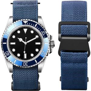 BINLUN Elastic Nylon Watch Band 18mm 20mm 22mm Marine Nationale Fabric Military Parachute Replacement Watch Strap Men Women Silver & Black Buckle - Upgraded Hook-and-Loop Buckle