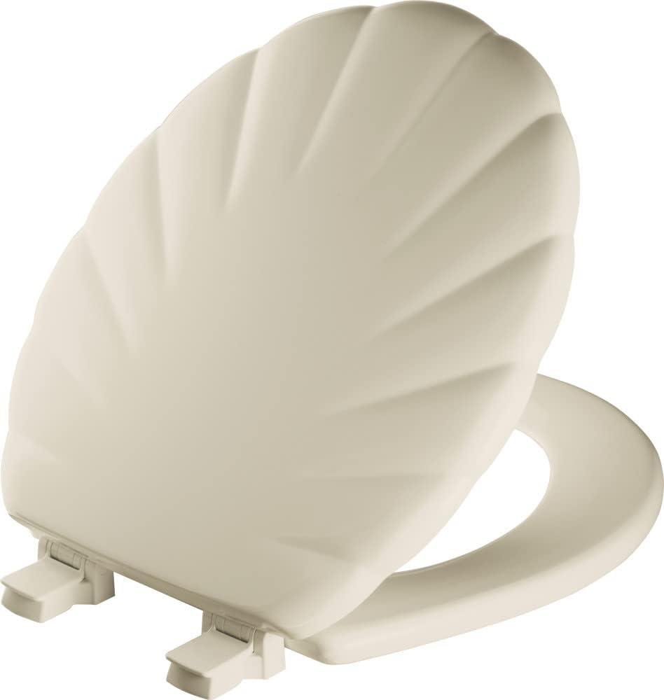 Mayfair Sculptured Shell Toilet Seat, Easy Clean Hinges with Durable Wood Seat, Made in USA, Round, Bone