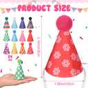 24 Pcs Mini Party Hats with Pom Poms Stuffed Animals Tiny Felt Cone Birthday Hats for Toys Dinosaur Small Dogs Cats