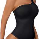 SOLY HUX Bodysuit for Women One Shoulder Tummy Control Shapewear Seamless Thong Body Shaper S