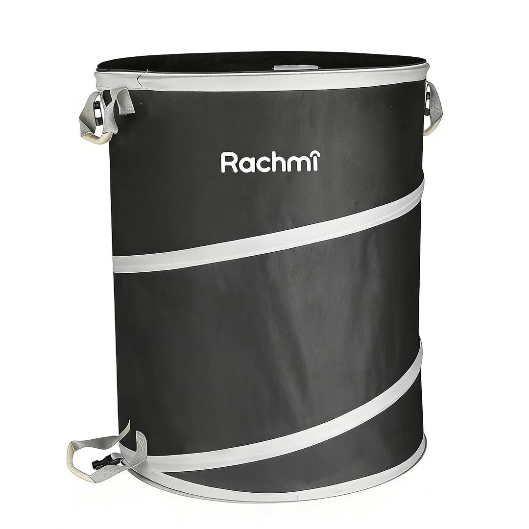 Rachmi 40 Gallon Collapsible Pop-Up Trash Can, Heavy Duty Reusable Outdoor Yard Waste Leaf Bag & Garbage Bin with Hard Bottom for Garden, Camping, RV, and Indoor Storage, Black