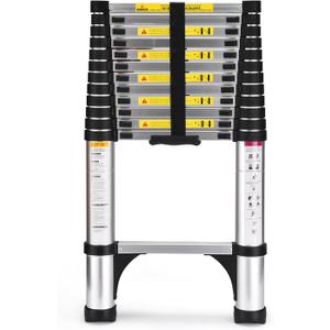 Telescoping Ladder, SocTone 12.5 FT Aluminum Lightweight Extension Ladder with 2 Triangle Stabilizers, Heavy Duty 330lbs Max Capacity, Multi-Purpose Collapsible Ladder for RV or Outdoor Work (12.5FT)