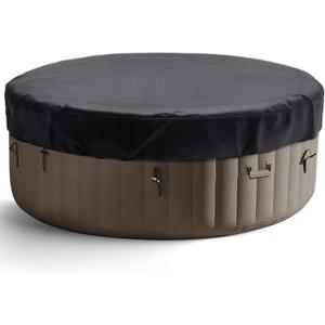 Round Hot Tub Cover 420D Polyester Waterproof Spa Covers for Hot Tub Replacement Outdoor Patio Hot Tub Protector (Black, 75" Dx12 H)