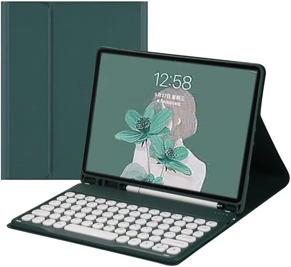 QIYIBOCASE Cute Round Keys Keyboard Case for iPad 10.2" 9th Gen/8th Gen/7th Gen,for iPad Pro10.5 /Air 3rd Gen, Detachable Magnets BT Keyboard Case with Pencil Holder (Teal)