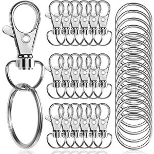100PCS Premium Swivel Snap Hooks with Key Rings,Metal Lanyard Keychain Hooks Lobster Clasps for Key Jewelry DIY Crafts 1.25inches/32mm(50 Pcs Lanyard Snap Hooks+50 Pcs Key Rings)