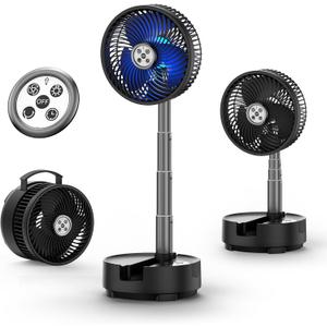 Socool 20000 mAh 8 Inch Portable Fan Battery Operated Fans, Oscillating Charging Fan, Remote Control LED Light, 112 Hours Portable Foldable Fans for Camping Travel Outdoor, Black