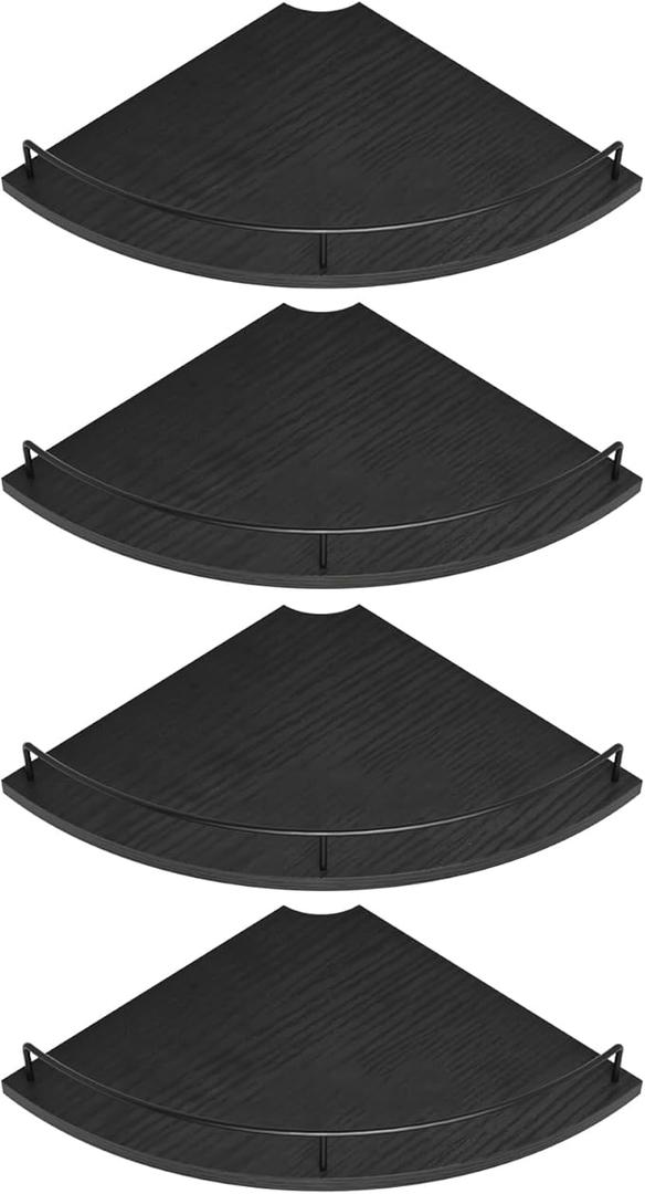 FNBAR Corner Shelf Wall Mount, Floating Corner Shelves, Set of 4 Corner Wall Shelf Organizer,Rustic Wood Wall Storage Display Shelves forLiving Room Bedroom Bathroom Kitchen,Black