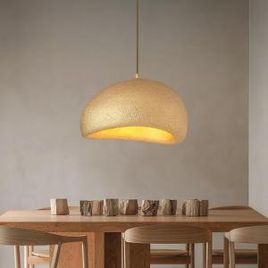 15.7 Inch Pendant Light Fixture for Kitchen Island Dining Room,Japanese Wabi-Sabi Style Bird Nest Shape Hanging Lamp,Gold