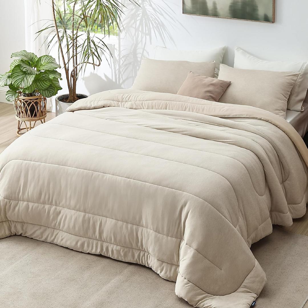 Bedsure Queen Comforter Set - Cooling and Warm Bed Set, Linen Reversible Bedding for All Season, 3 Pieces, 1 Queen Size Comforter (88"x88") and 2 Pillow Cases(20"x26") (Queen, 07 - Linen - Reversible)