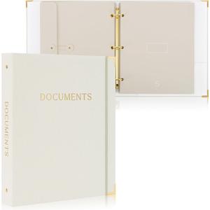 Aesthetic Document Organizer - Sturdy Linen 3-Ring Binder Safely Stores All Your Important Documents and Files in One Place - Easy to Use Expanding Storage Folder Incl. Envelopes, Pockets & Labels (Beige)