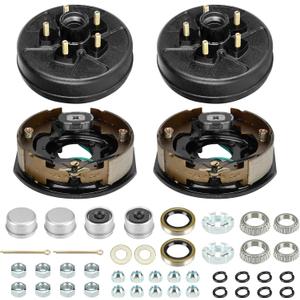 SEHNSUCHT Trailer Electric Brake Drum Kit, One Pair of 5 hole on 5" Bolt Circle Brake Drum with 10" x2-1/4" Maual Adjusting Electric Brakes for 3500 lbs Axles, Replacement 10" Brake Hub Drum Assembly