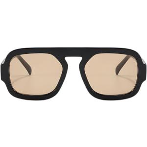 ADE WU Trendy Square Sunglasses for Women Men,Vintage Square Aviator Sunglasses Fashion 70s Inspired Stylish Flat Top Shades (Black/Light Brown)