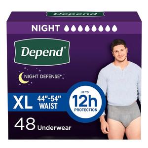 Depend Night Defense Adult Diapers, Incontinence Underwear for Men, Disposable, Overnight, Extra-Large, Grey, 48 Count (4 Packs of 12), 