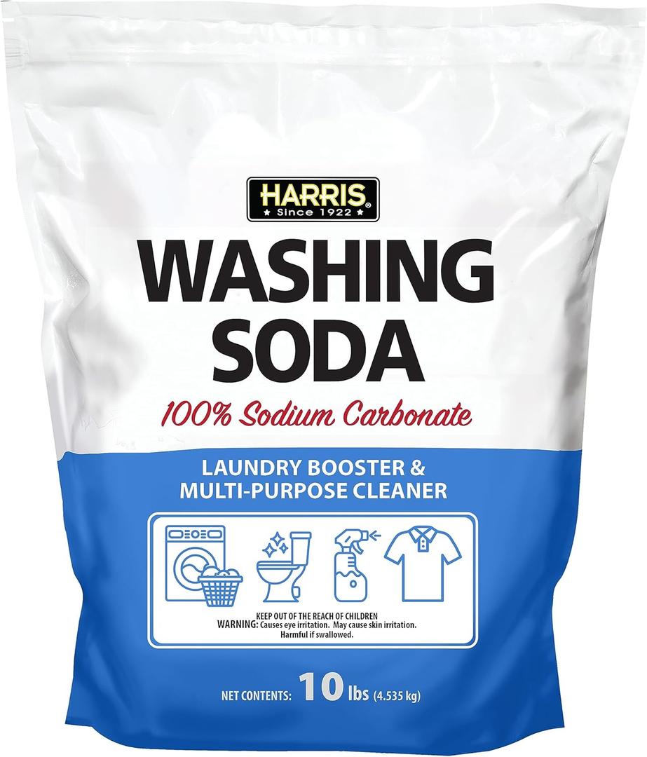 Harris Washing Soda, Sodium Carbonate, Laundry Booster and Multipurpose Cleaner, No Additives or Fragrances, 10lb