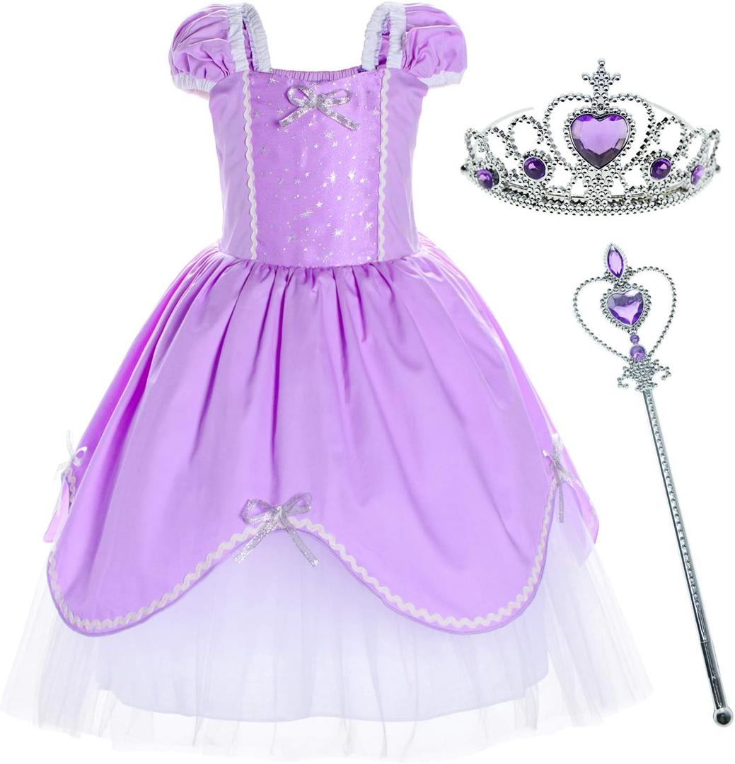 Princess Costume Birthday Party Dress for Girls (Fit Heights 40", Purple 24)