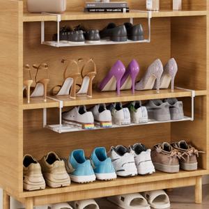 Expandable Shoe Rack Organizer, Hanging Shoe Organizer for Closet & Adjustable Under Cabinet Shelf,Shoe Storage Rack Retractable for Kitchen and Clothing Storage (White, 2 Pack)