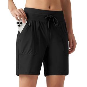Willit Women's Shorts Hiking Athletic Shorts Quick Dry Golf Outdoor Casual 7" Shorts Lightweight UPF50+ Black L