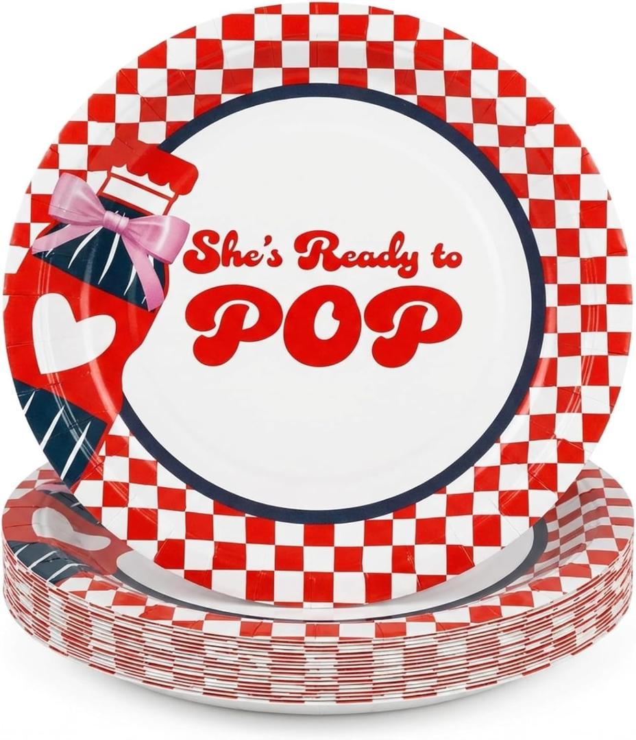 30 Pcs She's Ready to Pop Baby Shower Plates Decoration Disposable Paper Plates 9 Inch Baby Shower Soda Themed Party Favor Soda Bottle Trays for Gender Reveal Girls Birthday Party Decoration
