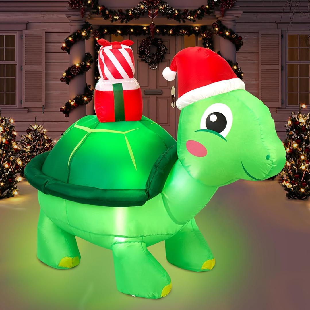 Shappy 4.9 ft Huge Christmas Inflatable Decoration Turtle with Santa Hat Christmas Inflatable LED Lighted Decor Xmas Holiday Decoration for Indoor Outdoor Home Lawn Garden Holiday Party Supplies