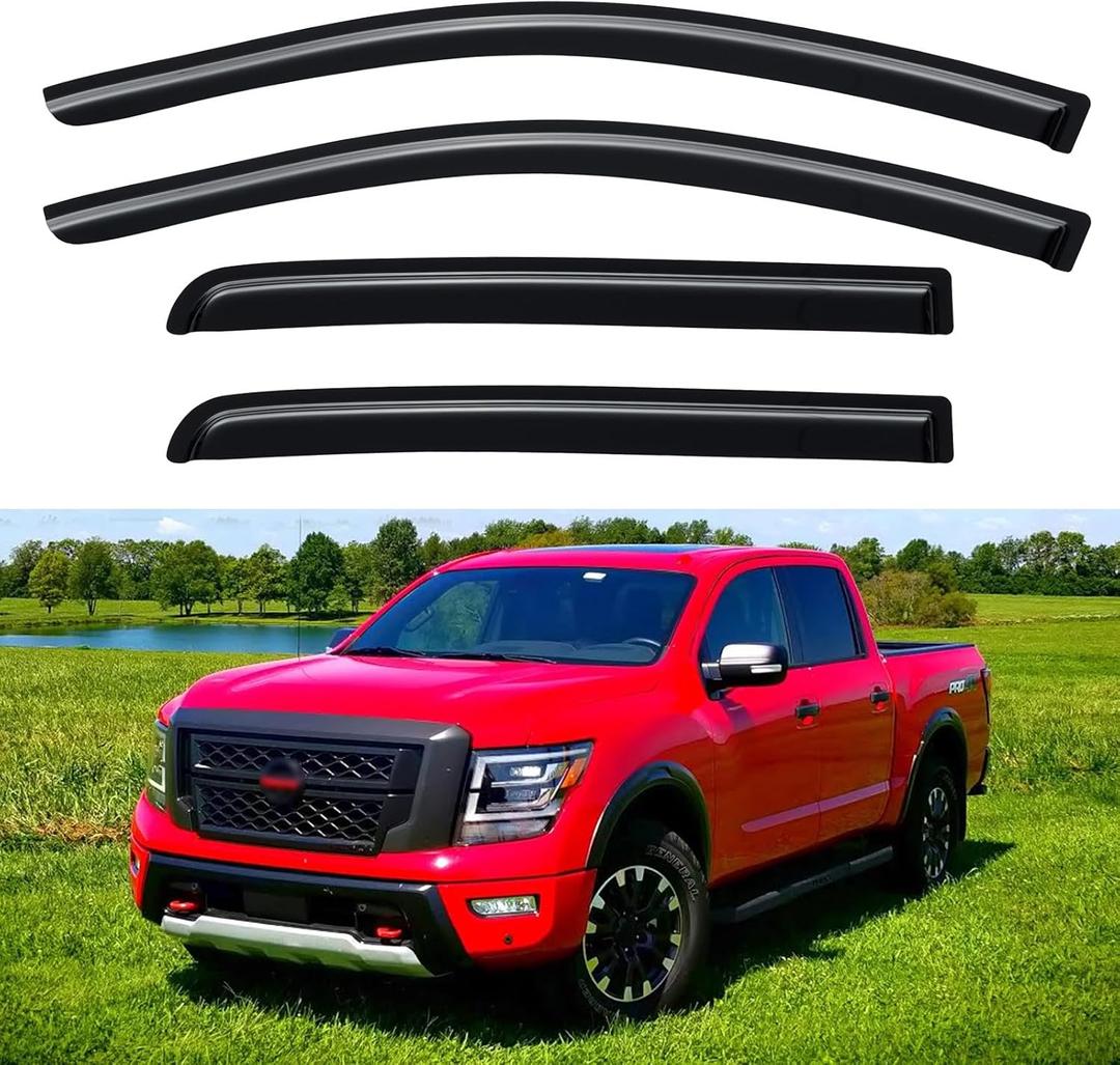 Window Visors Rain Guards for 2017-2024 Nissan Titan & 2016-2024 Nissan Titan XD Crew Cab, Out-Channel Window Vent Wind Deflectors Visors Shades