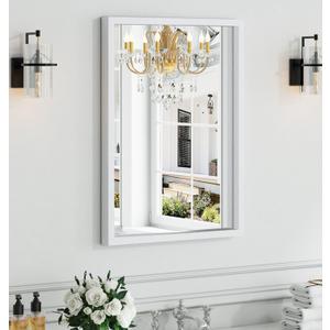 Syndra White Wood Frame Bathroom Mirror, 22''x30'' Modern Vanity Mirror for Wall, Waterproof Slim Deep Frame, Rectangular HD Tempered Glass Mirror for Living Room, Bedroom, Entryway, Rustic, Farmhouse