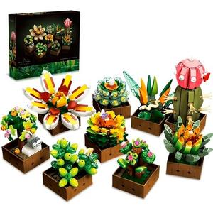 Succulent Building Blocks Set, 913 PCS 9 Artificial Flowers for Building, Plant Building Blocks Bonsai Tree Set, Botanical Collection for Adults and Children,14+