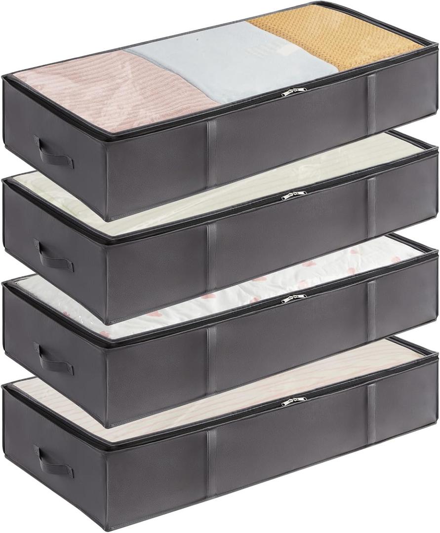 Lifewit 90L 4 Pack Under Bed Storage Containers, Large Capacity Blanket Storage Bags with Reinforced Handle, Organization and Storage for Comforters, Sheets, Clothes, Bedroom, College Dorm, Grey (Gray)