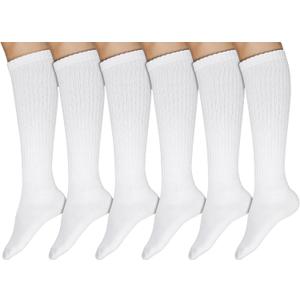Winterlace 6 Pairs Cotton Knee High Socks for Women, Colorful Thick Ribbed Soft Knit Cozy Long Boot Sock, Size 9-11
