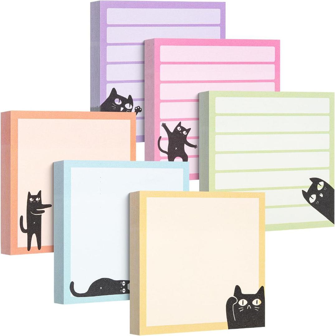Mr. Pen- Sticky Notes, 3" x 3", 6 Pads, 480 Sheets, Black Cat Sticky Notes, Cat Notepad, Sticky Note Set