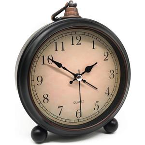 Vintage Retro Analog Alarm Clock, 4 inch Super Silent Non Ticking Small Clock with Night Light, Battery Operated, Simply Design, for Living Room, Bedroom, Bedside, Desk, Gift Clock (Arabic)