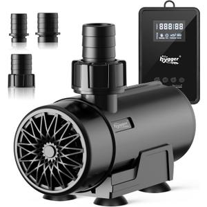 Hqygger 15W-100W Water Pump with Controller (Up to 3430GPH), Submersible/Inline Return Pump with Adjustable Mode/Flow, 2 Fountain Pump with 2 Inlet Cover and 3 Nozzles, for Fish Tank, Pond, Aquarium