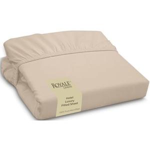 Royale Linens Fitted Sheet Queen - Ultra Soft 1800 Brushed Microfiber - Hotel Luxury Bottom Sheets - Wrinkle Free & Fade Resistant - Deep Pocket Fitted Sheet Only (Queen, Sand)