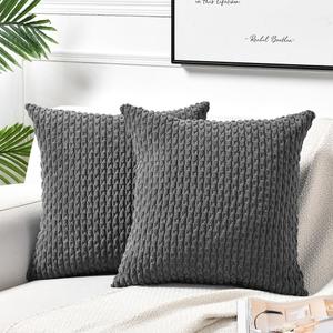 Fancy Homi 2 Packs Dark Gray Decorative Throw Pillow Covers 18x18 Inch for Couch Bed Sofa, Modern Farmhouse Boho Home Decor, Soft Cute Plush Grey Corduroy Striped Cushion Case 45x45 CM