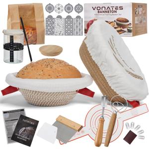 Sourdough Bread Baking Supplies, Sourdough Starter Kit, Cotton Rope Banneton Bread Proofing Basket, 40oz Sourdough Starter Jar, Sourdough Proofing Basket, Bread Making Tools for Mom, Bakers, Women