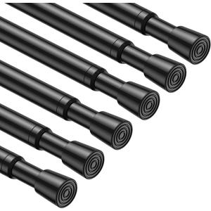MEXAU 6PCS Small Tension Curtain Rod 27 to 38 Inch, Black Short Curtain Rods No Drilling, Loaded Expandable Spring Curtain Rods for Windows Kitchen, Closet, Cupboard, Door, Bookshelf