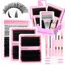 575Pcs Lashes Clusters Kit with Glue and Removers, D Curl Volume 150D+200D Thick+Spiky Lashes Extension, 12-21mm Thick Extension Eyelashes DIY Individual False Eyelash Kit DIY at Home Easily