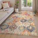 Lahome Moroccan Trellis Washable Area Rugs 5x7, 5x7 Area Rugs for Living Room Bedroom, Indoor Non-Slip Large Oriental Throw Carpet for Kitchen Entryway Bathroom Office Elise, Cream/Multi