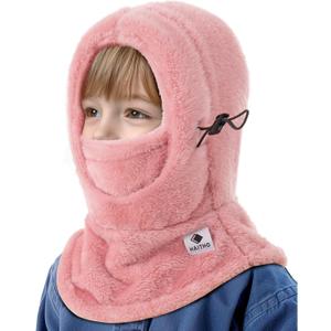 Kids Ski Mask Balaclava for Boys Girls, 2 Size Fleece Winter Face Mask Hat for Kids Toddler, Warm Balaclava Hood Neck Scarf (2-7 Years, Pink)