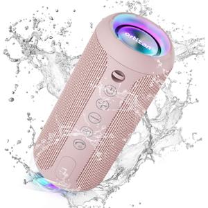 Ortizan Portable Bluetooth Speakers, IPX7 Waterproof Wireless Speaker with 24W Loud Stereo Sound, Deep Bass, Bluetooth 5.3, RGB Lights, Dual Pairing, 30H Playtime for Home, Outdoor, Party (Pink)