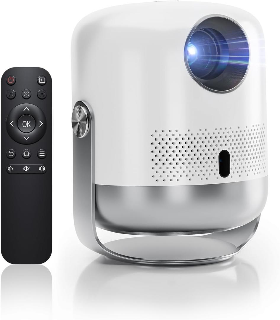 Movie Projector with WiFi 6 and Bluetooth, with Built-in Speaker | 4K Decoding and 1080P Output | One-Touch Focus | 360 Rotation | Portable Projector, Compatible with IPhone/Android/TV stick