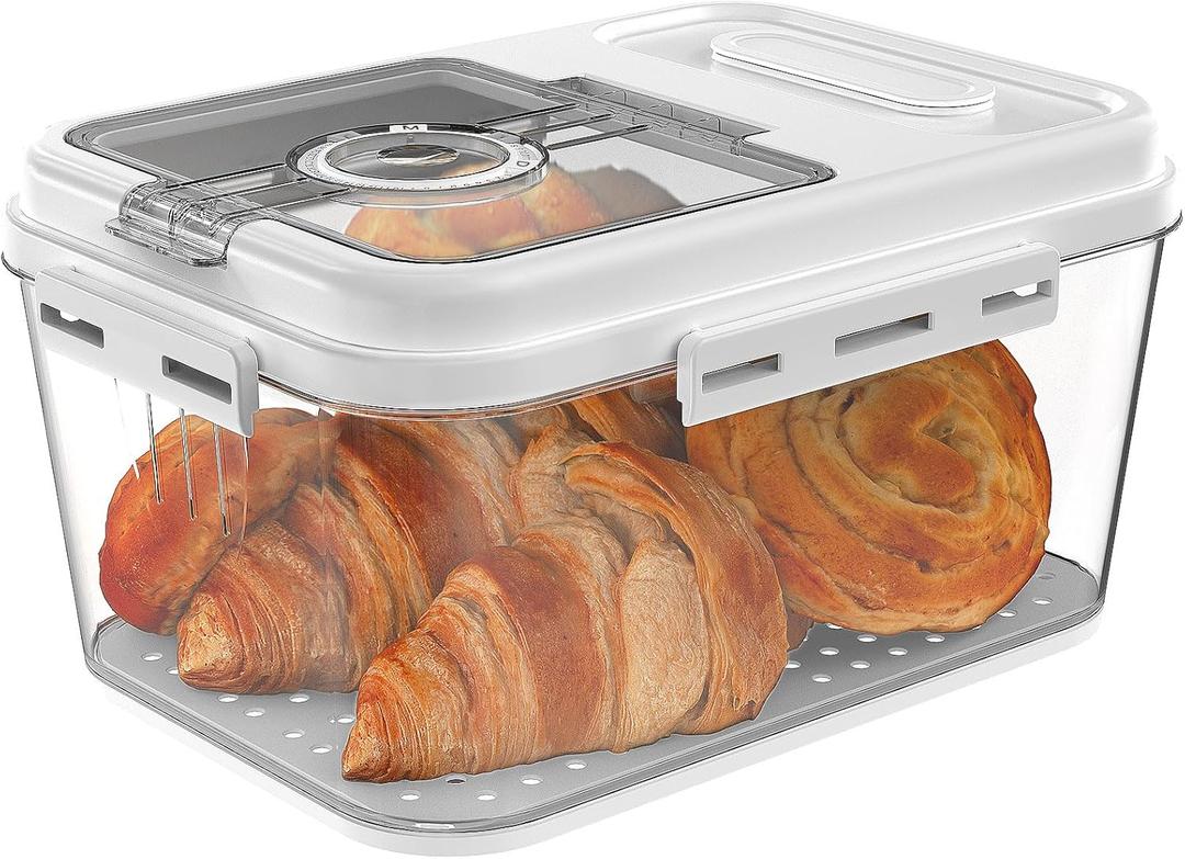Bread Box for Homemade Bread Containers Storage Airtight Loaf, Time Recording Bread Storage Container Bread Keeper with Lid, Breadbox for Kitchen Countertop, White