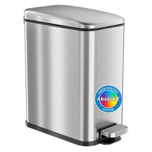 iTouchless SoftStep 1.3 Gallon Slim Bathroom Step Trash Can with Odor Filter & Removable Inner Bucket, Stainless Steel, 5 Liter Garbage Bin for Bathroom, Bedroom, Business, Home Office Cubicle