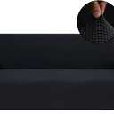 Stretch Sofa Slipcover for 3 Cushion Couch, Washable Pet Friendly Furniture Protector with Non Slip Elastic Bottom for Dogs,Kids,Jacquard Fabric Small Checks (Large,Black)