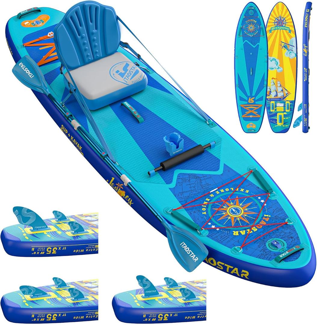 Journey 11'6" / 11'34" / 11'35" Extra Wide Paddle Board, One-Stop Premium SUP Board Accessories, Tailored Fins, Stable Inflatable Stand Up Paddle Boards for Youth/Adults of All Skill Levels (J06BP - Yellow Blue)