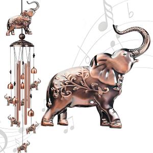 35 Inch Elephant Wind Chime, Handmade Large Metal Animal Figurine Windchimes for Garden Decor, Deep Soothing Bass Tones Wind Chimes for Outside, Memorial Gifts for Patio, Yard, Porch (Copper)