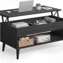 VASAGLE Lift Top Coffee Table, Lift Tabletop Dining Table, Gas Spring, Hidden Compartment, Open Storage Shelf, for Living Room, Home Office, Charcoal Gray ULCT268BA01S