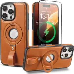 Magnetic Ring Grip Holder for Phone Case | Protective Phone Leather Case | Compatible with MagSafe | Built in Kickstand (Brown, IP 16 Pro Max (6.9inch - Triple Camera)) (IP 16 Pro Max (6.9inch - Triple Camera), Brown)