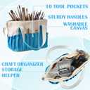 Locmeo Art Organizer Craft Storage Tote Bag with Pockets and Handles Blue Pottery Tool Bag Washable Canvas Craft Tote with Rigid Bottom for for Teacher Officer Artist Traveler