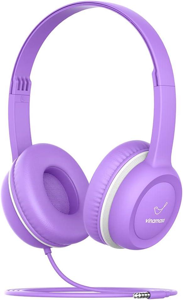 Kids Headphones, Wired Headphones for Kid with Safe Volume Limiter, Kid Headphone with Cord 3.5mm Jack, On-Ear Girls Boys Toddler Headphone for School (Purple)