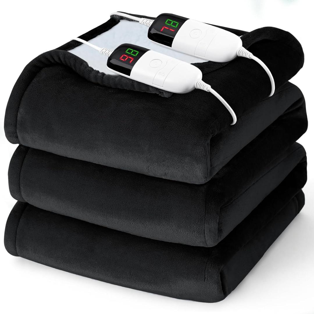 Heated Electric Blanket Queen Size - 84" x 90" Heating Blanket with Dual Control, 10 Heating Levels & 8 Hours Auto Off, Soft Warm Flannel Blanket, Christmas Birthday Gifts for Senior Grandma
